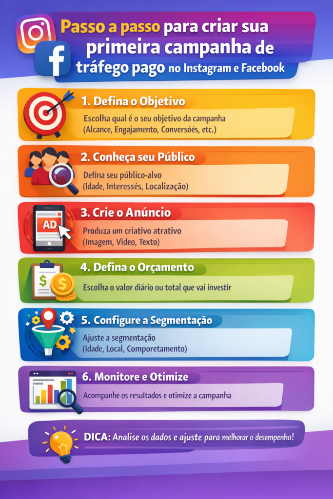 Passo a passo para criar sua primeira campanha de tráfego pago no Instagram e Facebook