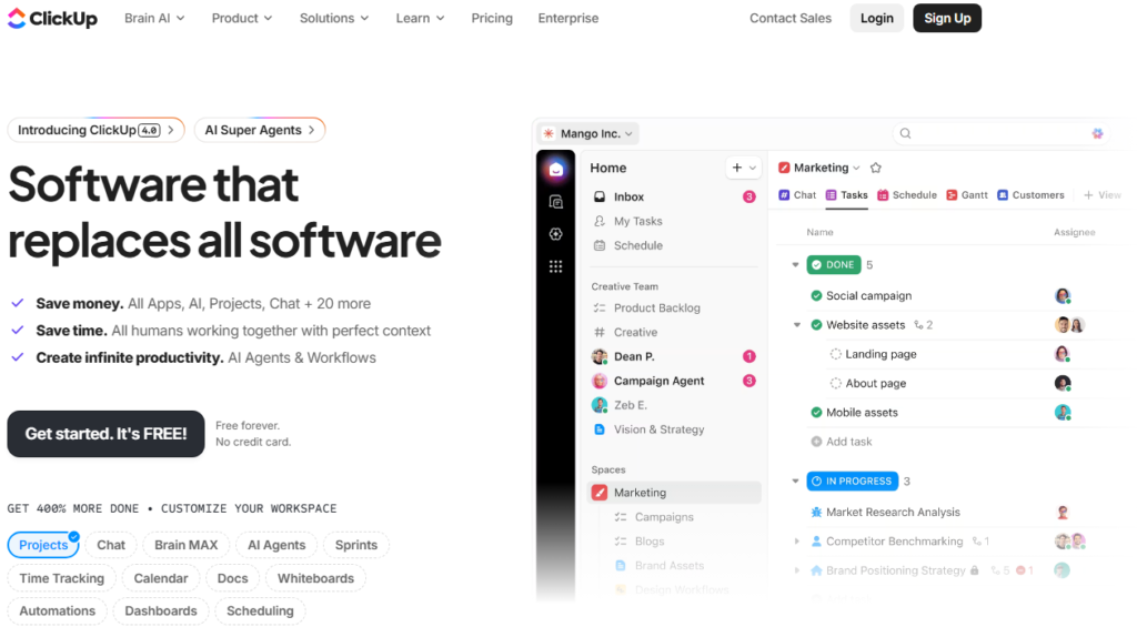 ClickUp (Gestão de projetos + operações)